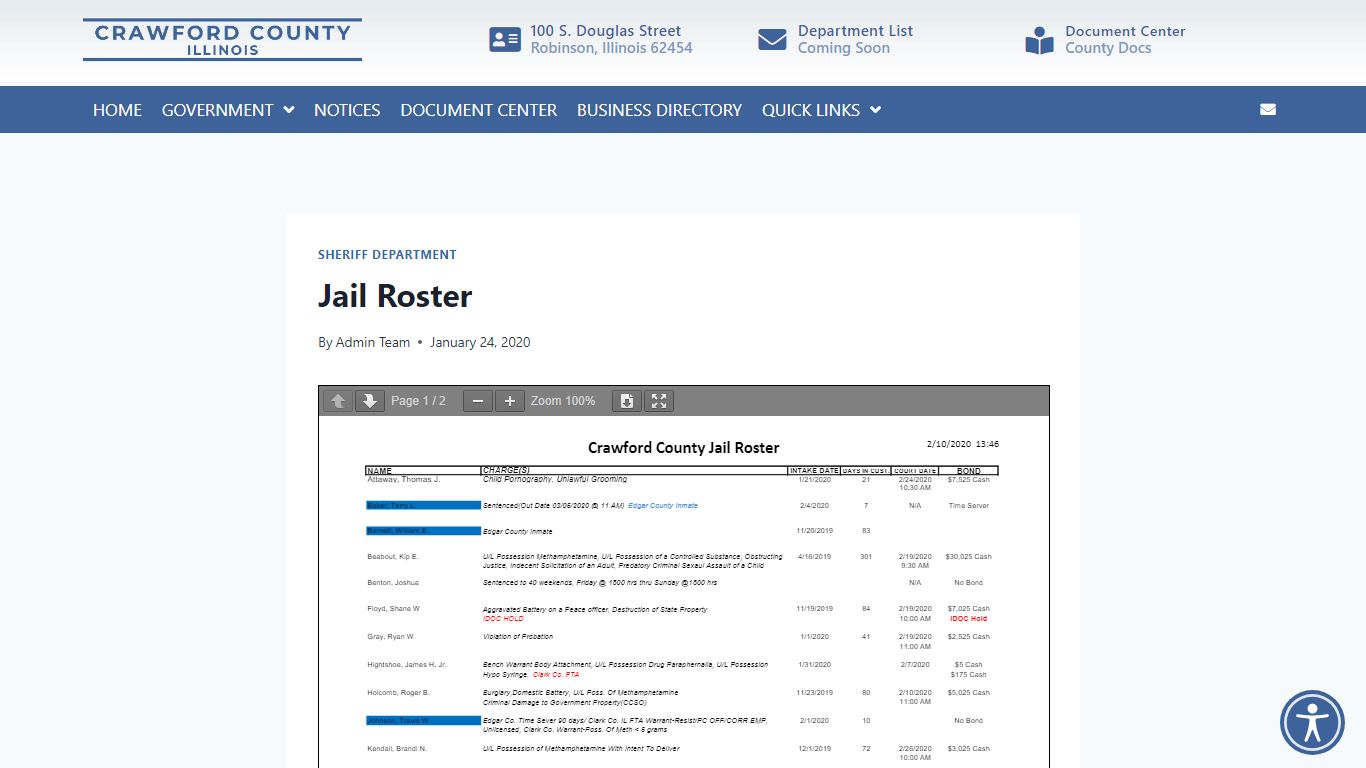 Jail Roster - Crawford County Illinois