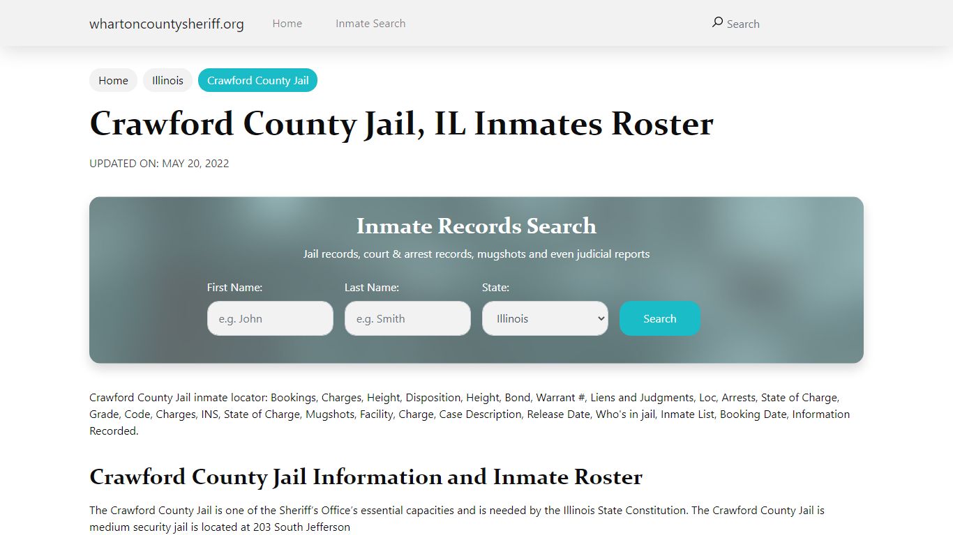 Crawford County Jail, IL Jail Roster, Name Search